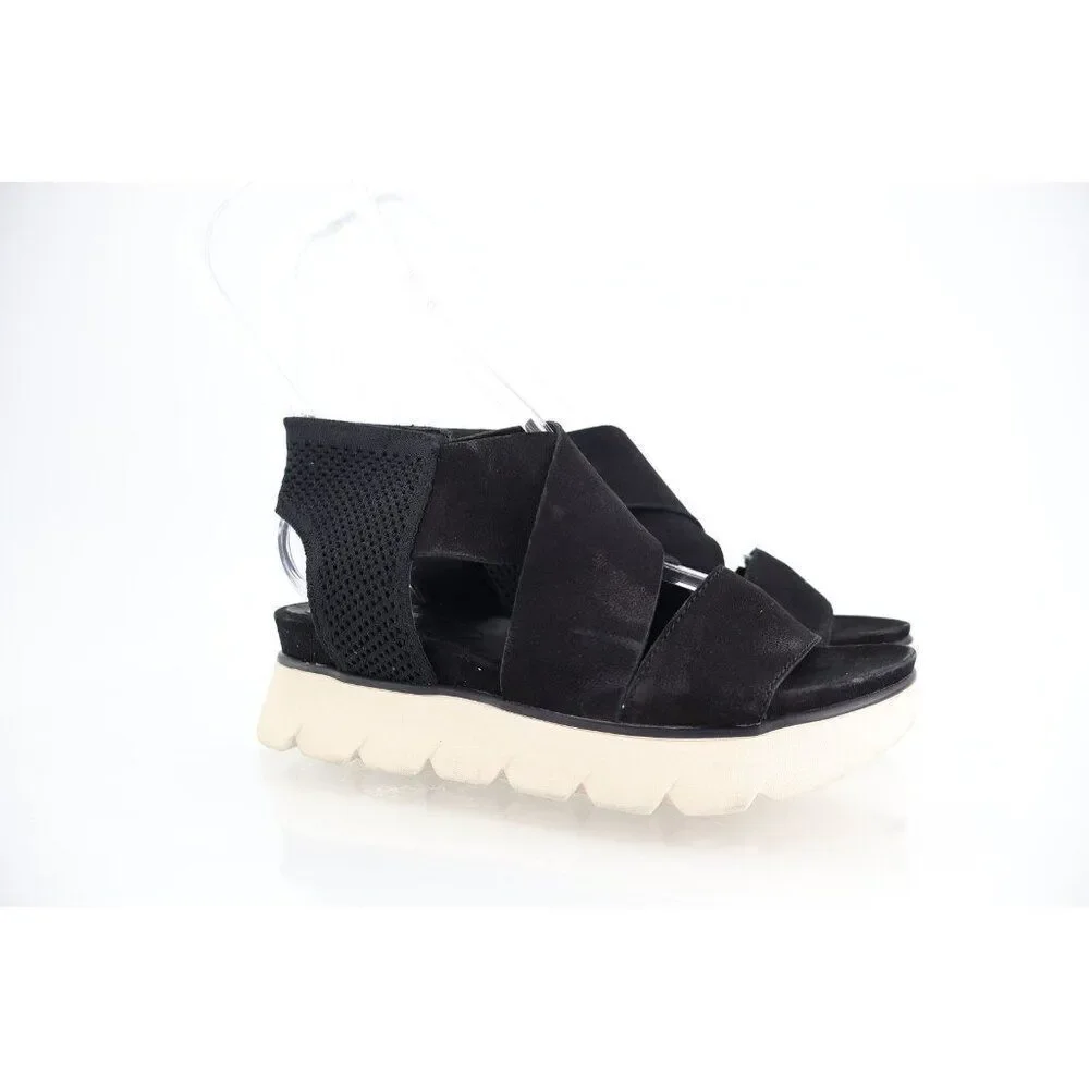Eileen Fisher Chant Platform Wedge Sandal Women Size 5 Black Leather Nubuck